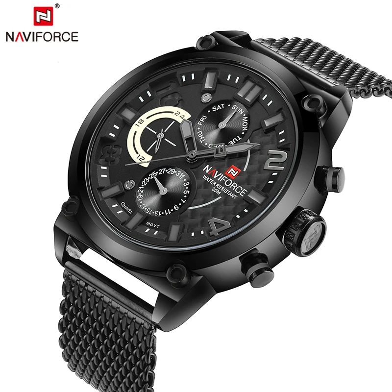 

NAVIFORCE Original Luxury Brand Stainless Steel Quartz Watch Men Calendar Clock Sports Military WristWatch Relogio Masculino