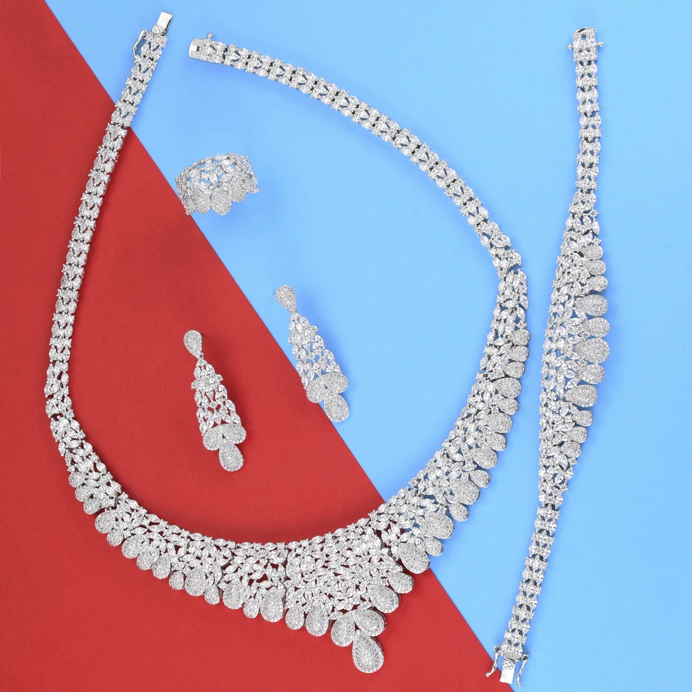 

missvikki 4 PCS New Wedding African Jewelry Sets Necklace Bracelet Earrings Ring Jewelry Set for Women Party Accesssories