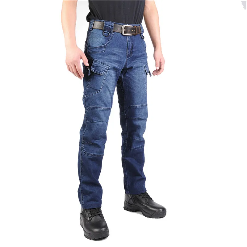 MORUANCLE мужские тактические джинсы брюки с несколькими карманами повседневные карго джинсовые брюки для мужчин эластичные мото-байкерские джинсы