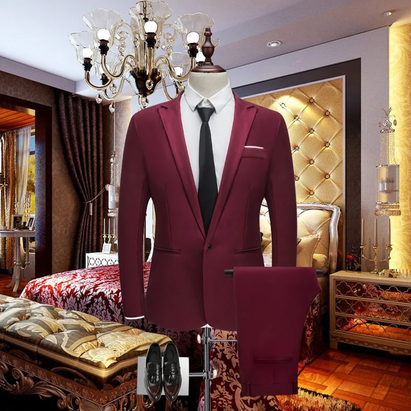 HEFLASHOR Luxury Men Wedding Suit Male Blazers Slim Suits For Men Costume Business Formal Party Blazers Sets(Jacket+Pant) 3XL