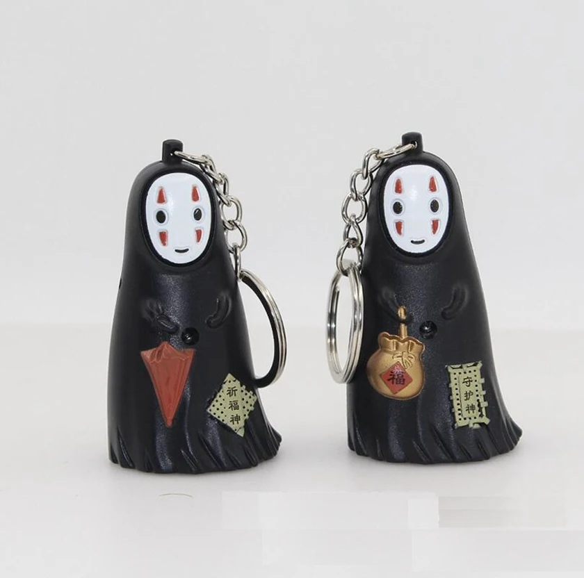 

Spirited Away A Voyage of Chihiro Japanese style no face man figure Miyazaki Hayao LED keychain with sound Flashlight keyring