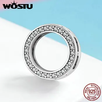 

WOSTU Minimalist Style 925 Sterling Silver Round Charm Dazzling CZ Bead Fit Original Bracelet Pendant DIY Jewelry Making FIX101