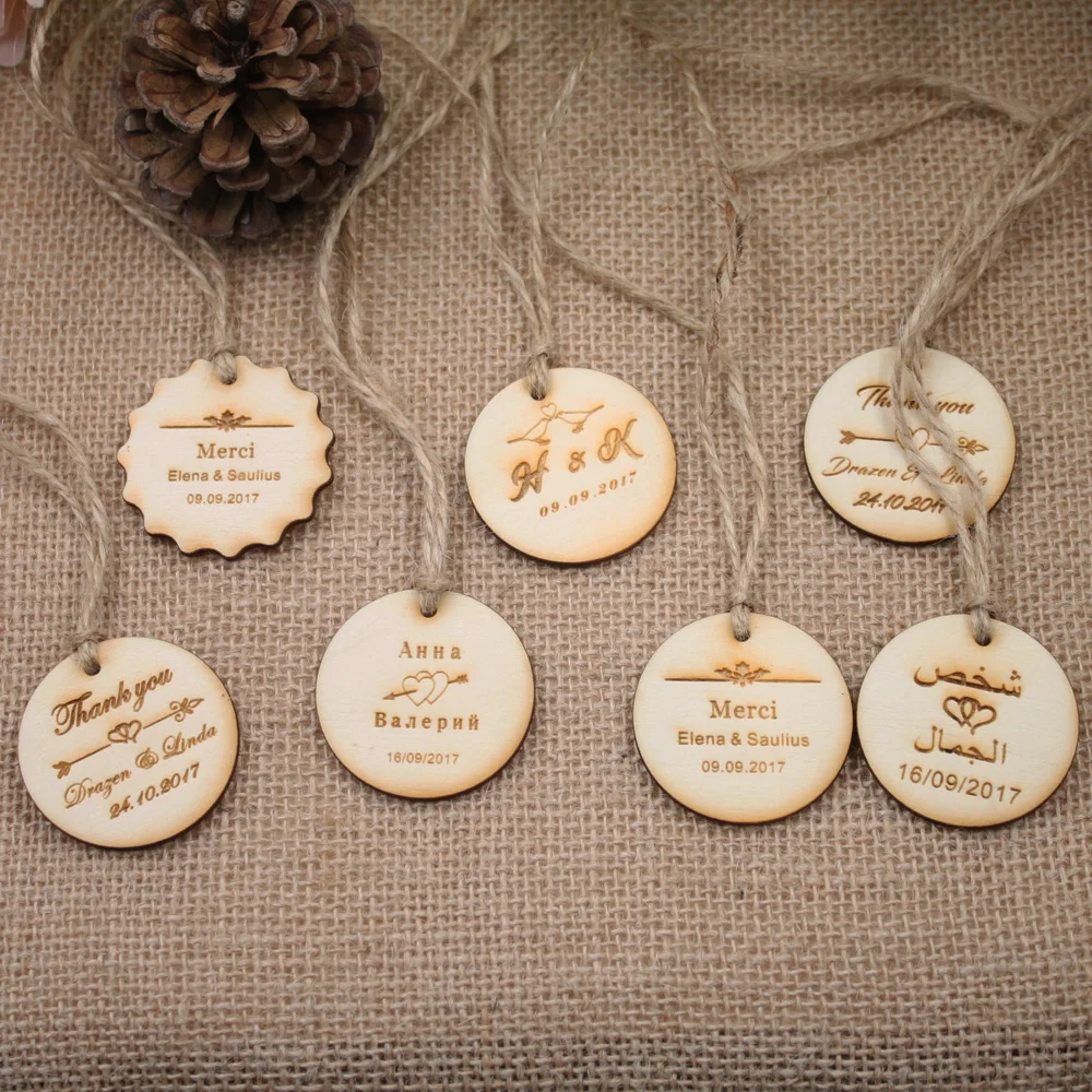 Personalized Engraved Thank You Wedding Wooden Tags Custom Round Circle  Hang Tags Rustic Wedding Bridal Shower Favors Tag2