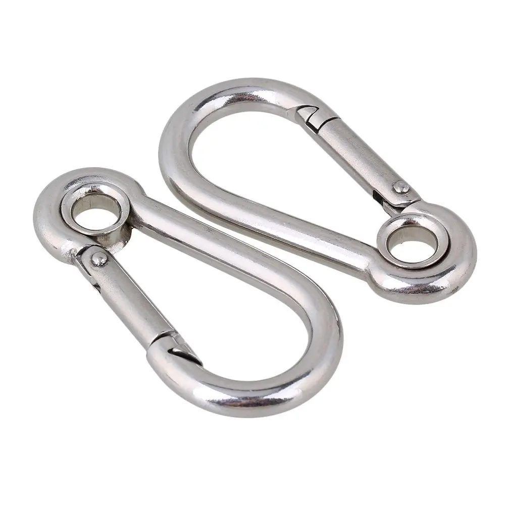 304 Stainless Steel Hook M4 M5 M6 Carabiner Eyelet Camping Climbing Secure Lock for Outdoor Sports