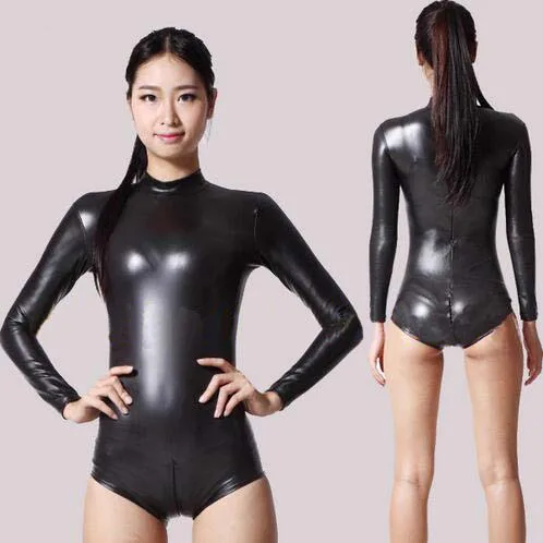 Женский трико для взрослых черный блестящий металлический костюм Zentai женское с