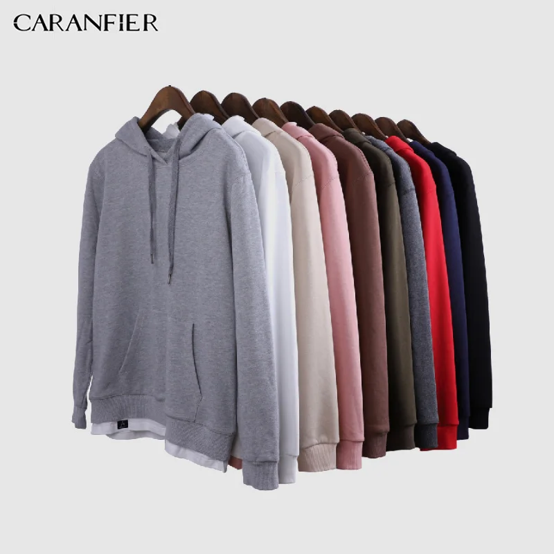 

CARANFIER Sweatshirts men solid color casual hoodies 2019 spring new embroidered hooded pullover joggers hoodie plus size