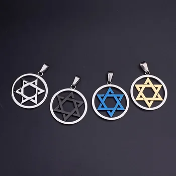 

SOITIS Wholesales Magen Star of David Round Pendant Israel Jewish Judaica Jewelry Necklace Stainless Steel Round Pendants Chain