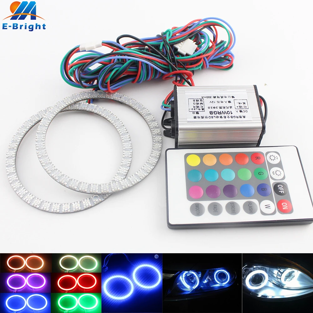 1 пара (2 шт.) ангельские глазки фары Halo кольца комплект 5050 LED многоцветный RGB 24