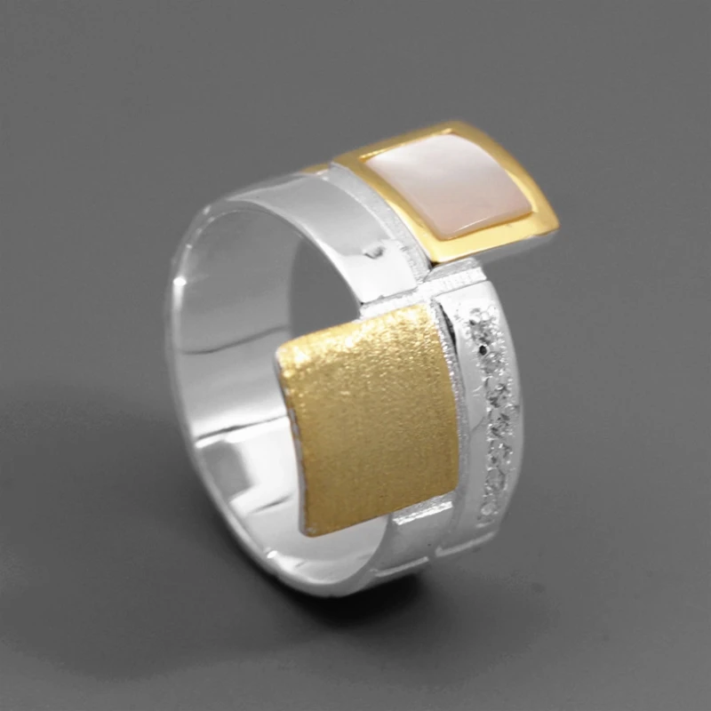 

INATURE 925 Sterling Silver Fashion Simple White Shell Square Window Finger Rings for Women Jewelry