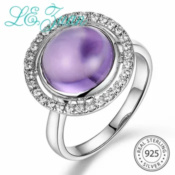 

L&zuan Round Cut Natural Brazilian Amethyst Stone Ring for Women in 925 Sterling Silver White CZ Paved Fine Ring Jewelry