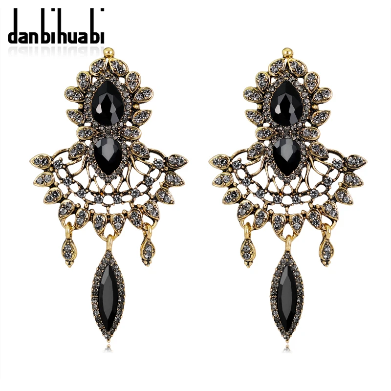 

Vintage Bohemia Bridal Black Resin Dangle Earrings with Stones Women Wedding Party Tassel Earrings Rhinestone Jewelry