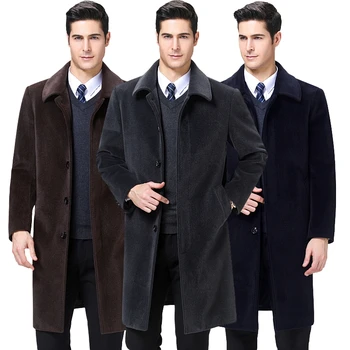 

2019 Men Thicken long wool coat for mens wool jacket winter Faux velvet Casual warm cashmere clothes