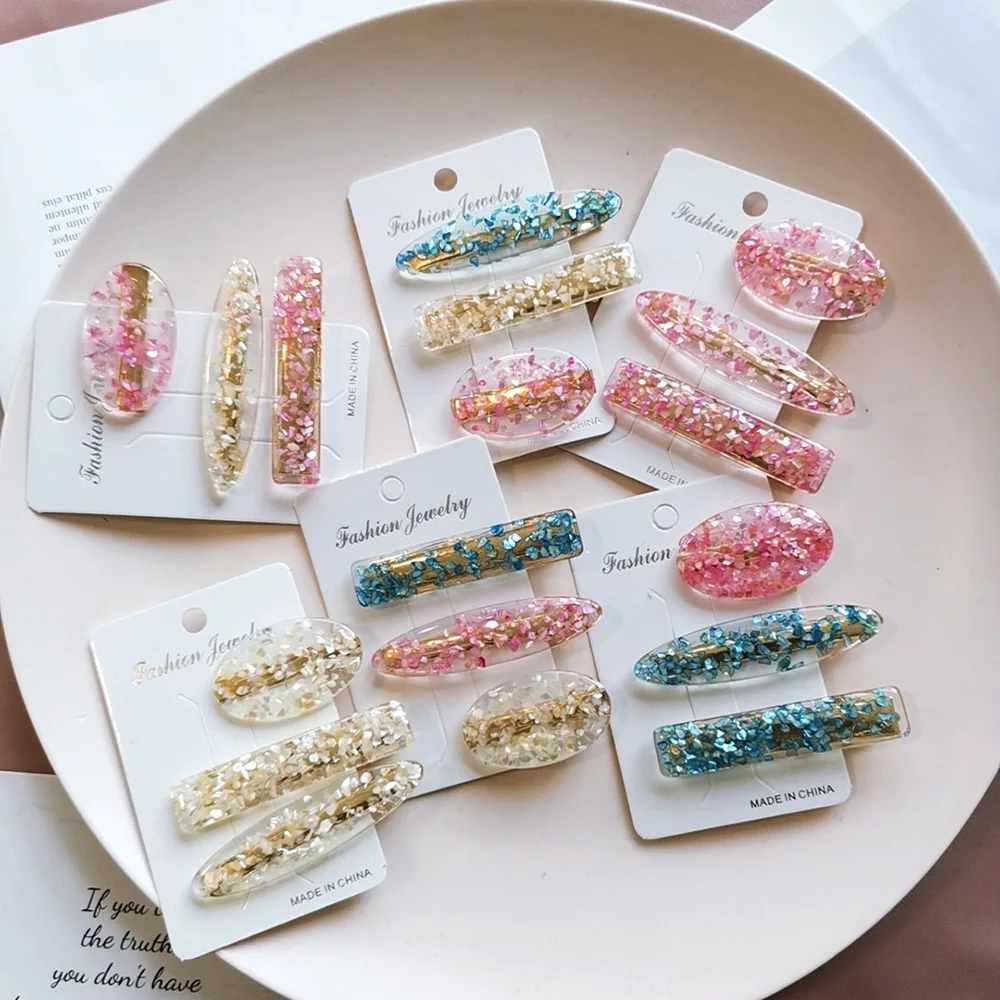 

NEW Korea 3Pcs/Set Pink Shell Hairpins Vintage Geometric Oval Hair Clips Hair Accessories for Women Chic Hairgrip Barrettes