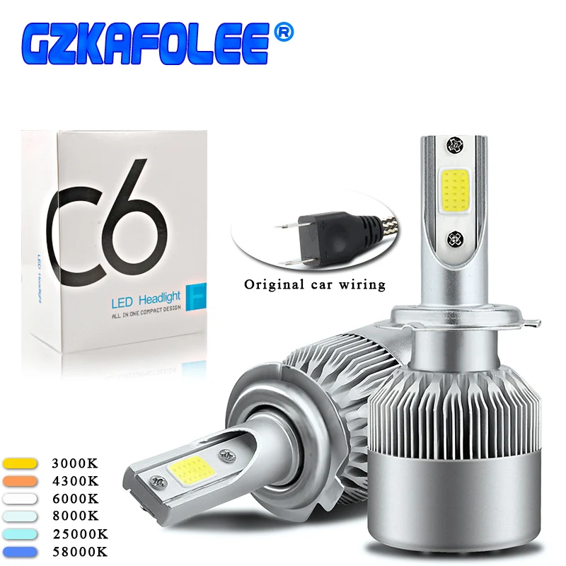 

GZKAFOLEE 2PCS H7 LED H4 H1 H3 H8 H9 H11 H13 H16 Auto C6 Car Headlight Bulb HB1 HB2 Car Styling 6000K 4300K 8000K auto fog light