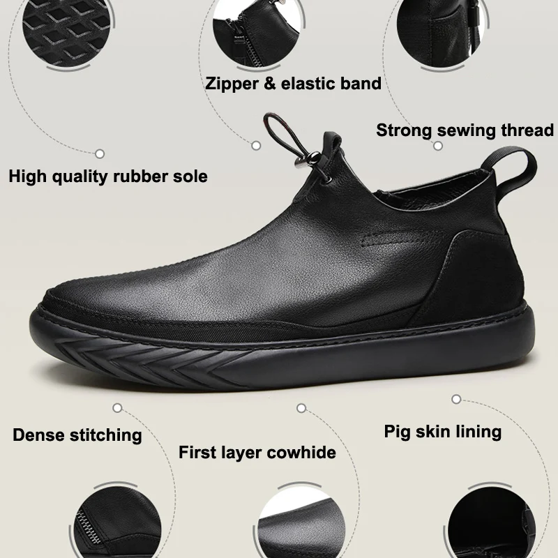 YIGER New Men Ankle Boots Genuine Leather Man Casual boots Cow Leather Winter with fur warm male shoes Black Chelsea Boots 0199