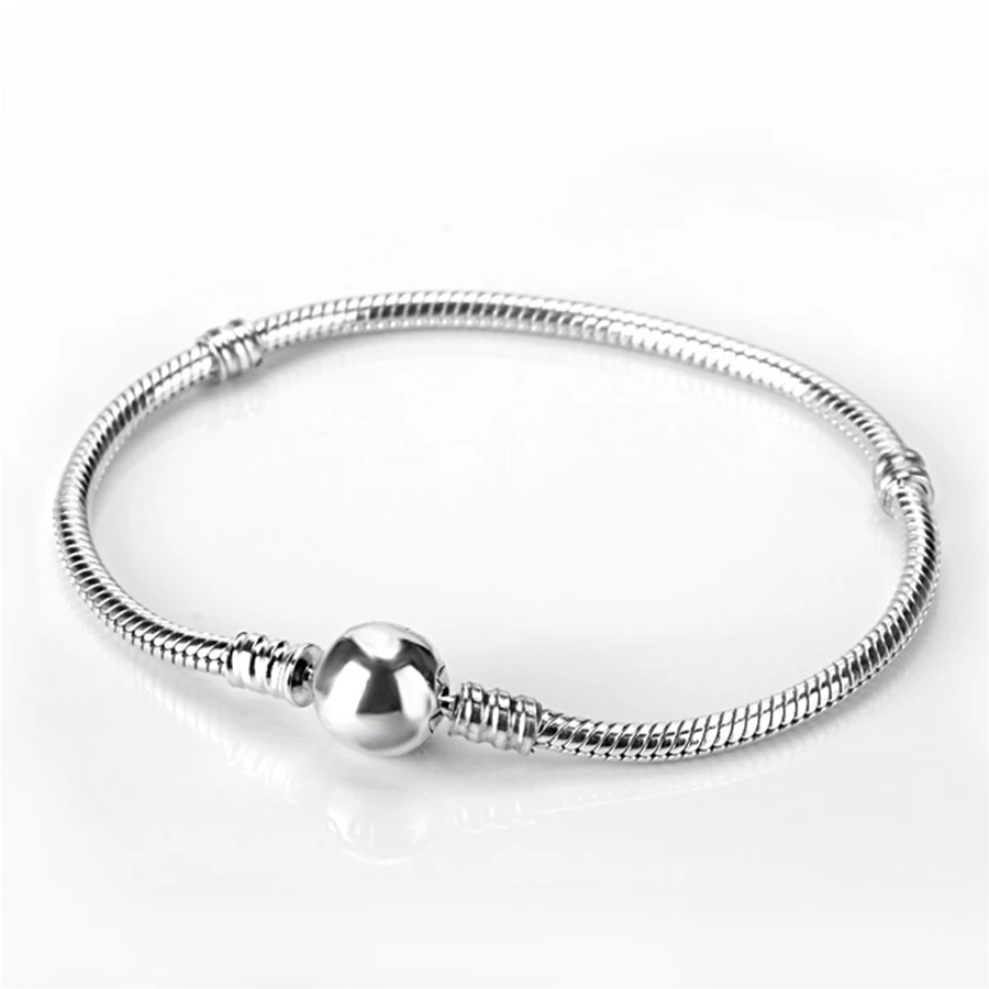 

Real 925 Sterling Silver Bracelets Ball Clip Snake Chain Fit Charm Beads Basic Bracelet for Women Girls Fashion Jewelry