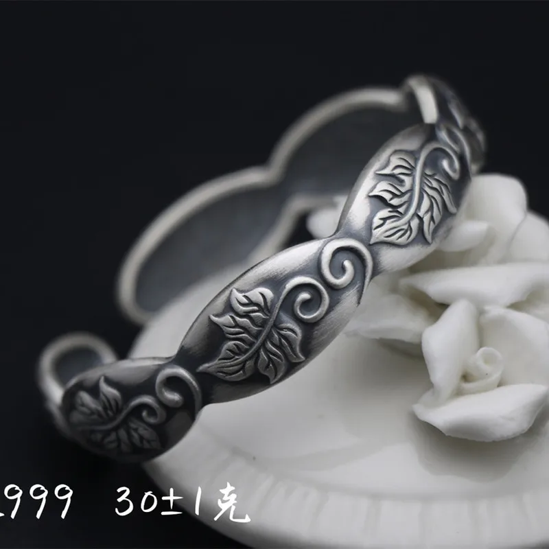 

2019 Special Offer Promotion Bangle Vintage 999 Sterling Bracelet Original Deciduous Leaves Open To Adjust Wholesale Ornaments