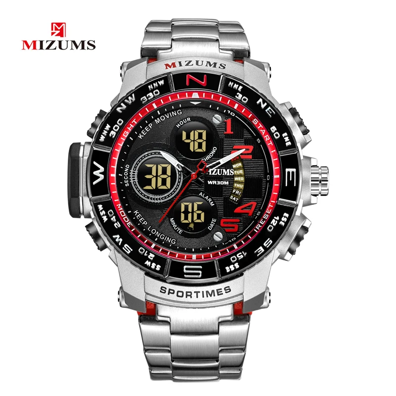 brave for men cool big case golden steel band dual time zones watches for men led digital quartz mens watches free shipping  (6)