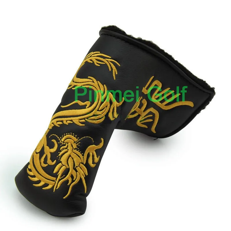 PU Leather Golf Putter Cover Blade Headcover With Dragon Mark, Club