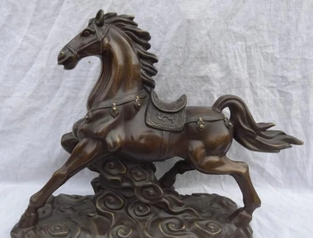 

USPS to USA S1158 16" Chinese Pure Bronze Wealth Dragon Year Zodiac Running Horse Gee Statue