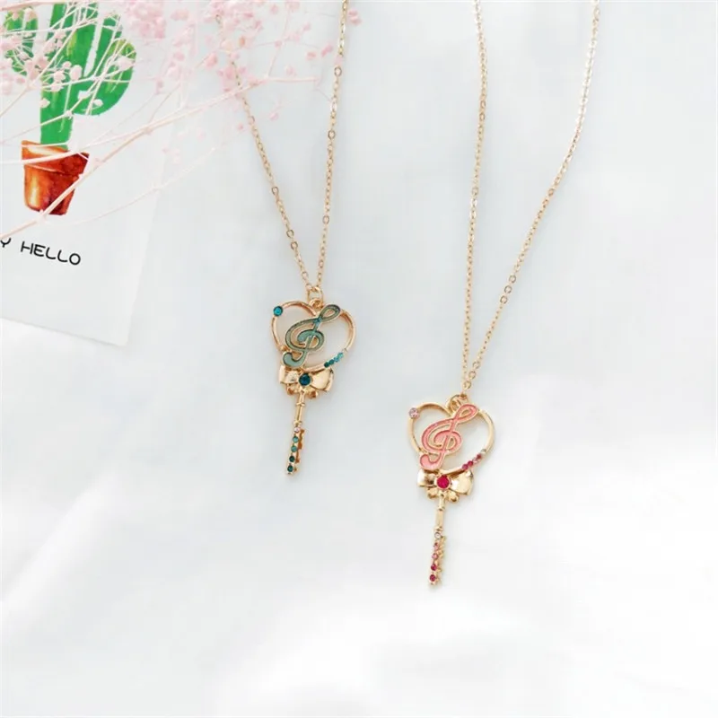 

Japanese And Korean Girls Dream Music Symbol Heart Key Pendant Cartoon Shiny Student Necklace Jewelry Female