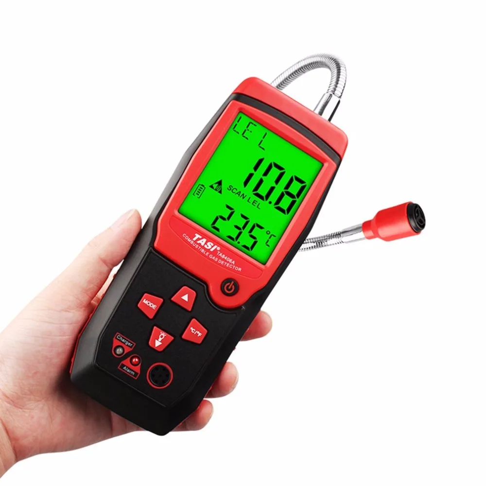 

TA8406A Charging Power Handheld Natural Gas Detector Combustible Gas Sniffer Methane Leak Sensor Alarm LED light Alarm Buzzer
