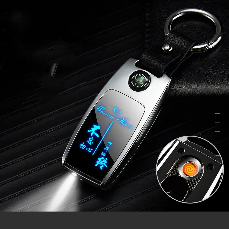 

Led screen Metal USB Lighter Rechargeable Electronic Lighter Keychain Cigarette Turbo Lighter Leather Key Chain Cigar Palsma