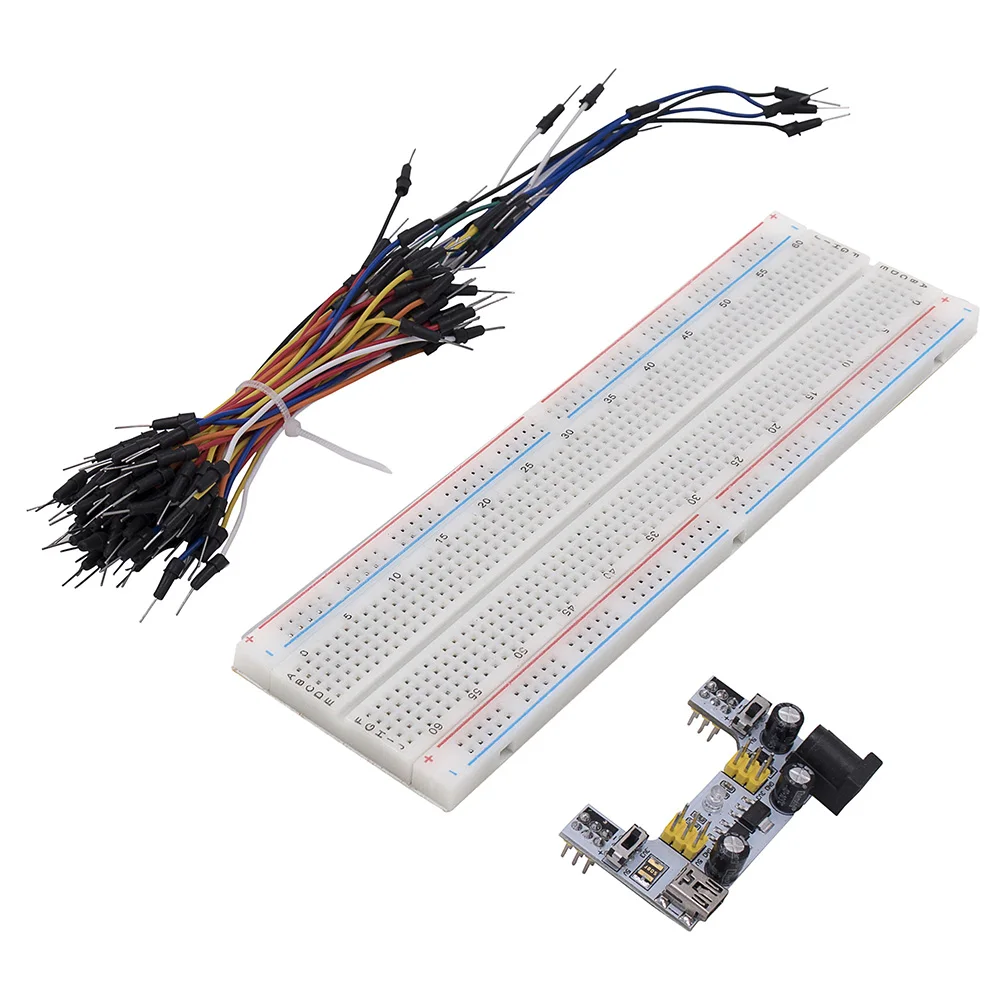 MB102 Power Supply Module 3.3V 5V+Breadboard Board 830 Point+65PCS Jumper cables