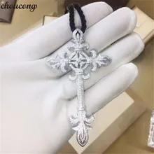 Choucong большой цветок крест кулон Pave Cz камень 925 подвеска в форме серебряного крестика ожерелье для женщин мужчин вечерние свадебные украшения