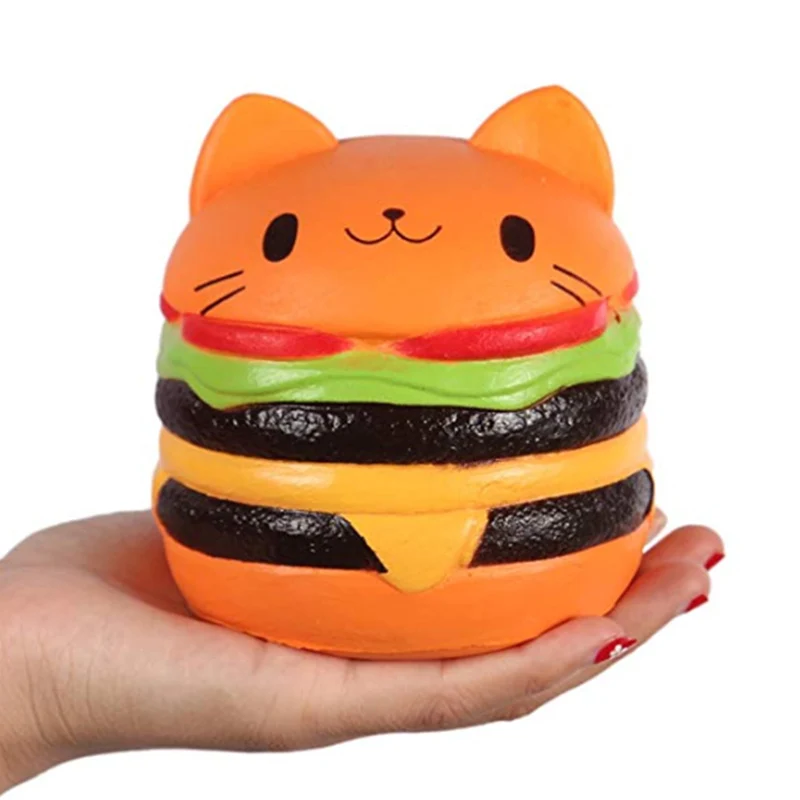 Finest  Jumbo Cat Face Burger Squishy Simulated Bread PU Scented Soft Slow Rising Squeeze Toys Stress Relie