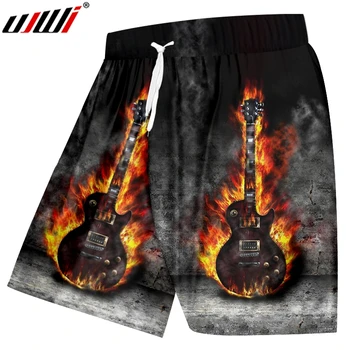 

UJWI Men's New Cool Dropshipping Beach Shorts 3D Printed Creative Flame Guitar Stitching Vortex Spandex Clothing