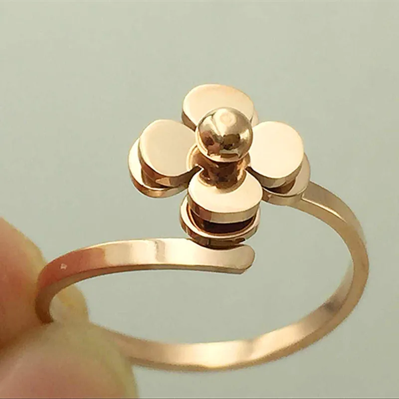 

Double Layer Camellia Rose Gold Color / Yellow Gold Color / White Gold Color Titanium Steel Little Finger Rings