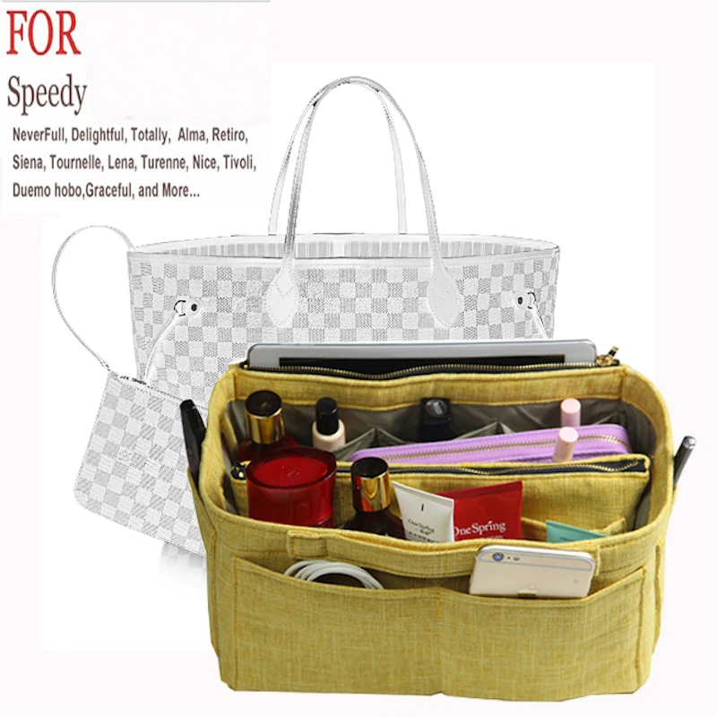 

Fits Speedy Delightful keepall Hand Woven Linen bag Organizer Tote Purse Insert Waterproof Cosmetic Diaper Belongings Bag inBag