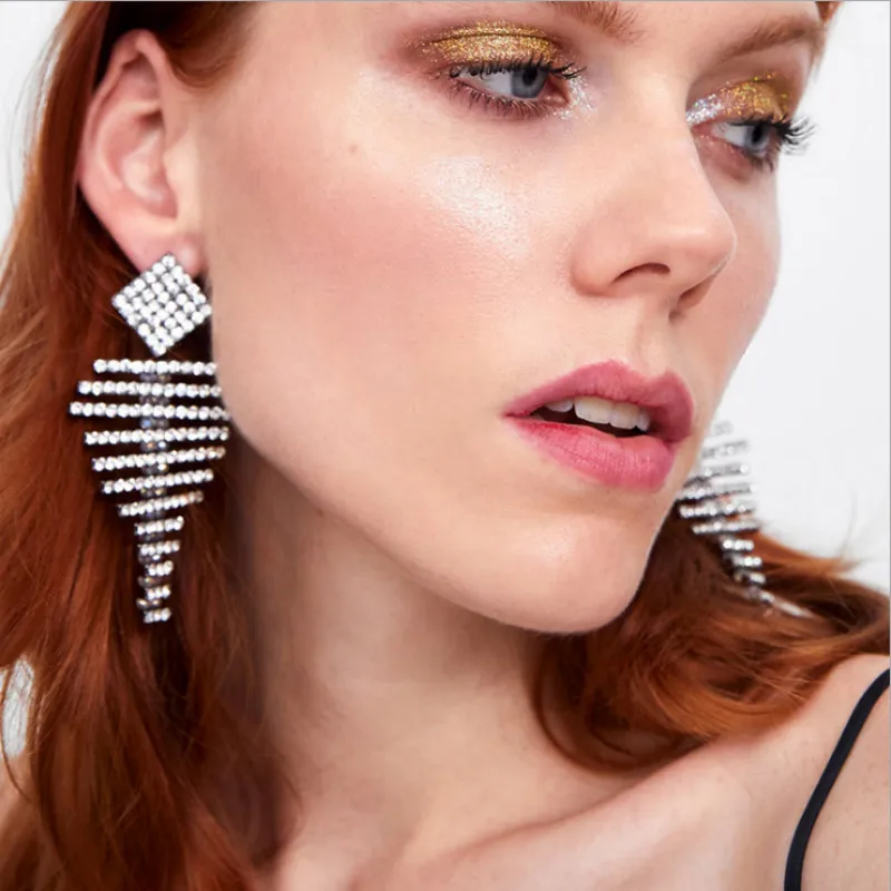 

SHIFEEL New Arrival Occident Fashion Bohemia Rhinestone Fish Bone claw Chain Earrings Hyperbole Big Pendients Women's jewelry