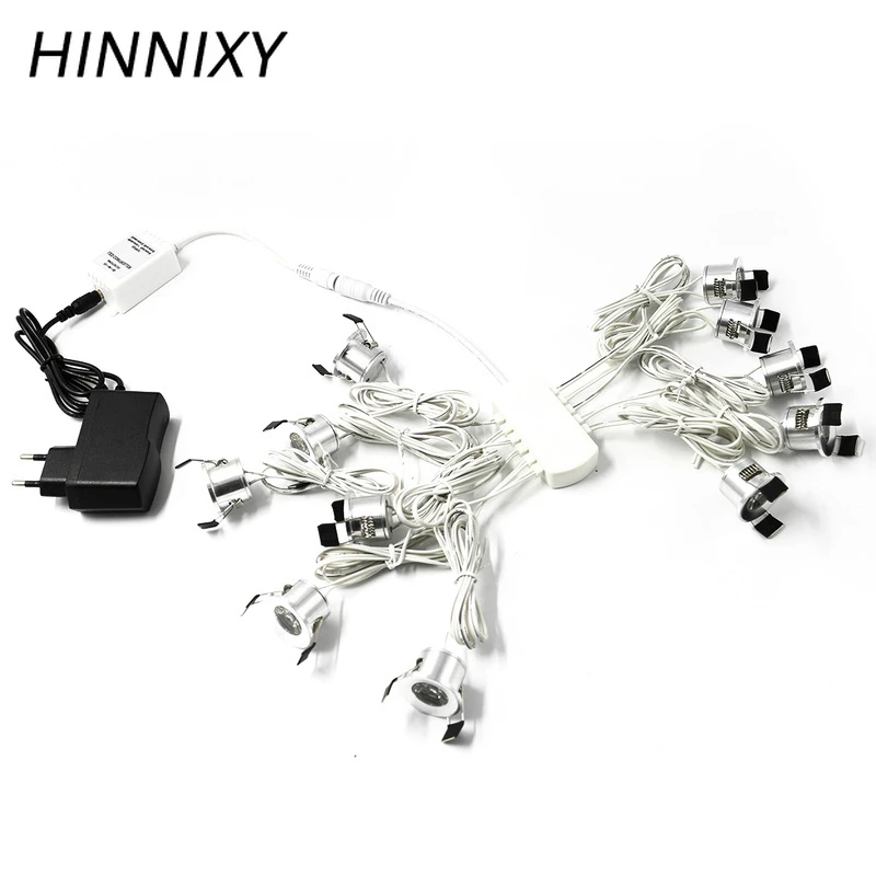 Hinnixy LED Silvery Mini Spot Dimmable Downlights Set Remote Control Ceiling Recessed 12V 1.5W 27mm Cut Hole Cabinet Lights