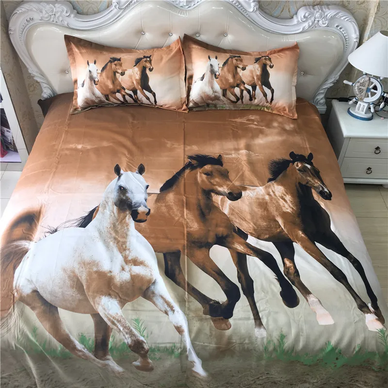 Bed linen 3D horse bedding sets running horse white gray water zebra