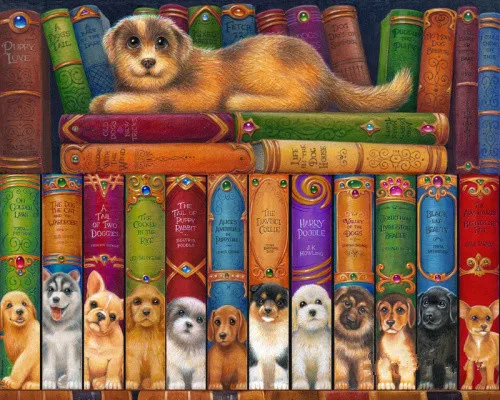 5D DIY алмазов картина собака книжная полка рукоделие Алмаз Вышивка полный макет