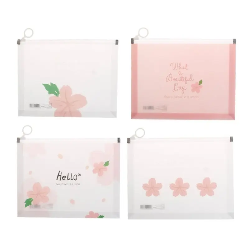 

A4 A5 Cherry Blossom Clear Plastic Document Stationery Case Zipper Bag Pouch