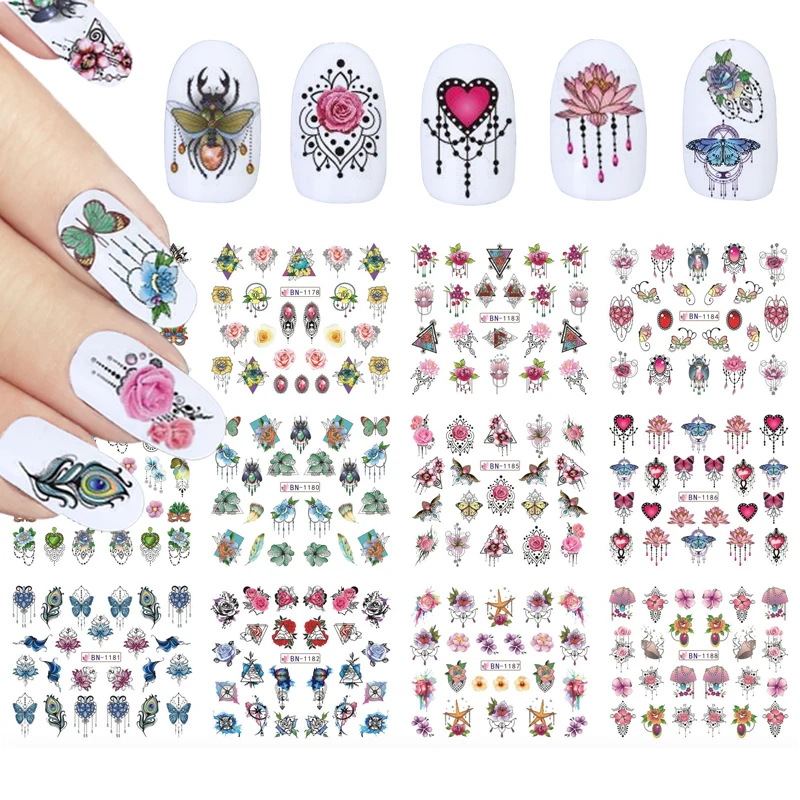 

Jewelry Flowers Nail Art Decorations Stickers Animal Insect Decals Water Transfer Sliders Tattoo Wraps Nail Design TRBN1177-1188