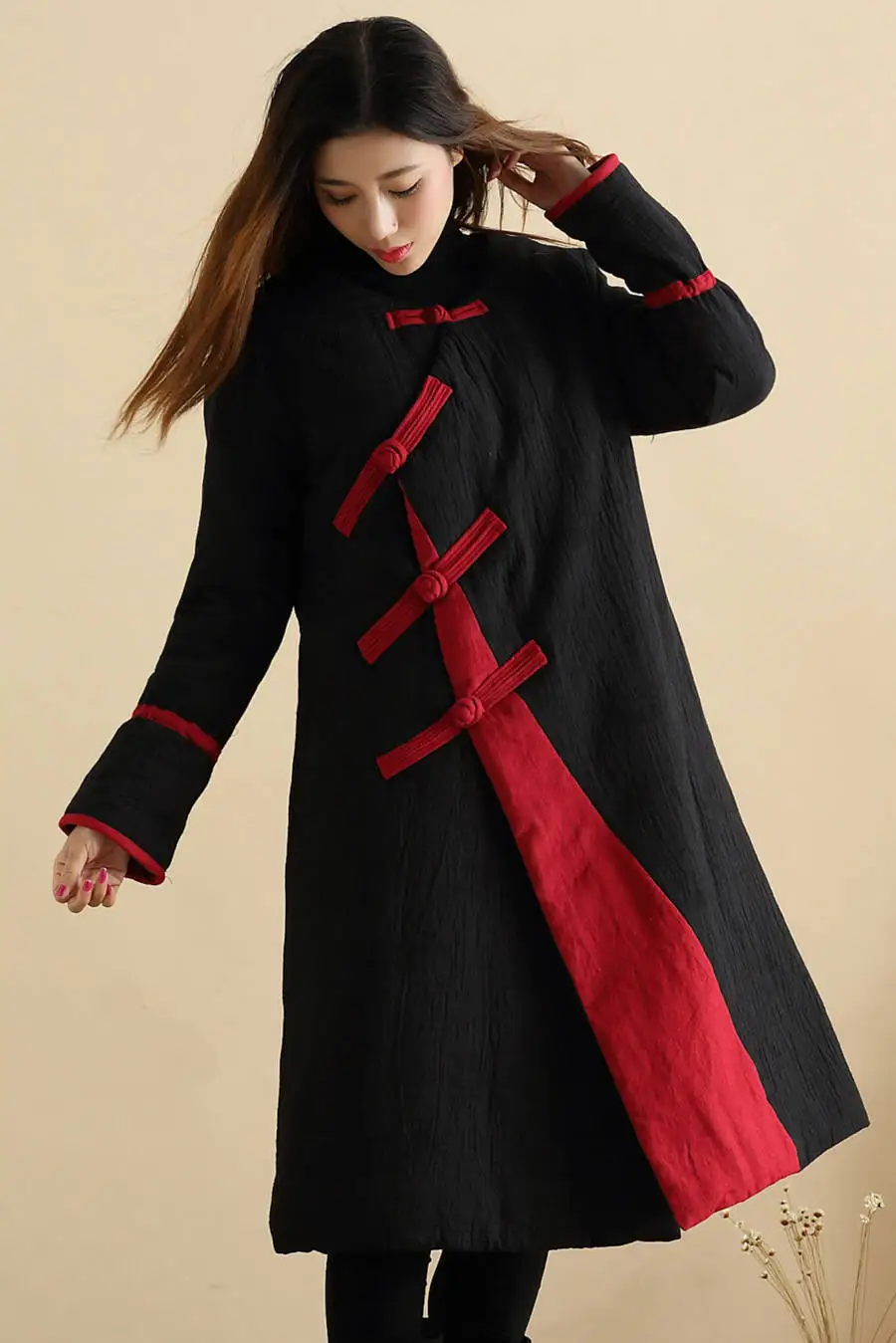 Поздняя осень Женское пальто ватная длинная куртка китайский стиль длинное пальто зимняя куртка Abrigos Mujer casacos de inverno Feminino - Цвет: black without scarf