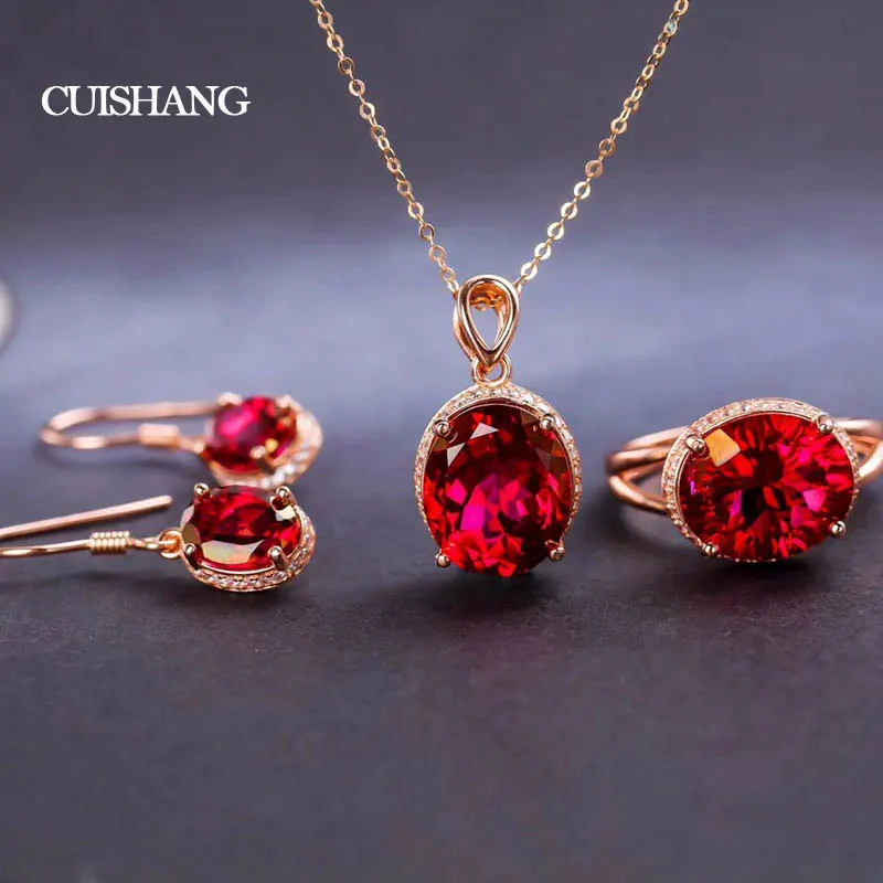 

CSJ Natural Garnet Jewelry Set Sterling 925 Silver Fine Jewelry Gemstone for Women Wedding Party Anel Aneis Gemstone Rings Gift