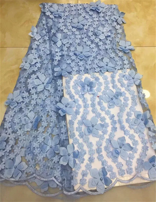 

2018 Latest Nigerian Beaded Laces Fabrics High Quality Tulle African Laces Fabric red For Wedding French 3D Tulle Lace sky blue