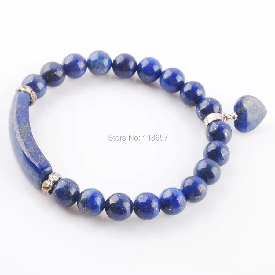 YOWOST бусины из натурального камня Lapis Lazuli Strand браслеты серебряный в форме сердечка-цветное крепление женские ювелирные изделия любовные подарки IK3315