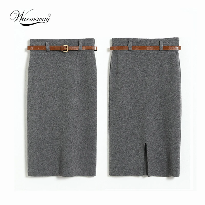 High Quality Skirts Autumn winter Casual Women High Waist Knee-length Knitted Pencil Skirt Elegant slim Long Skirts SK-011