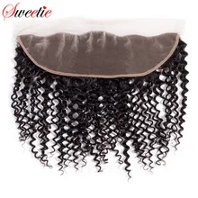 Swetie-cheveux Remy brésiliens crépus bouclés, cheveux 100% naturels, 13x4, Lace Frontal Closure, avec Baby Hair, partie libre, livraison gratuite