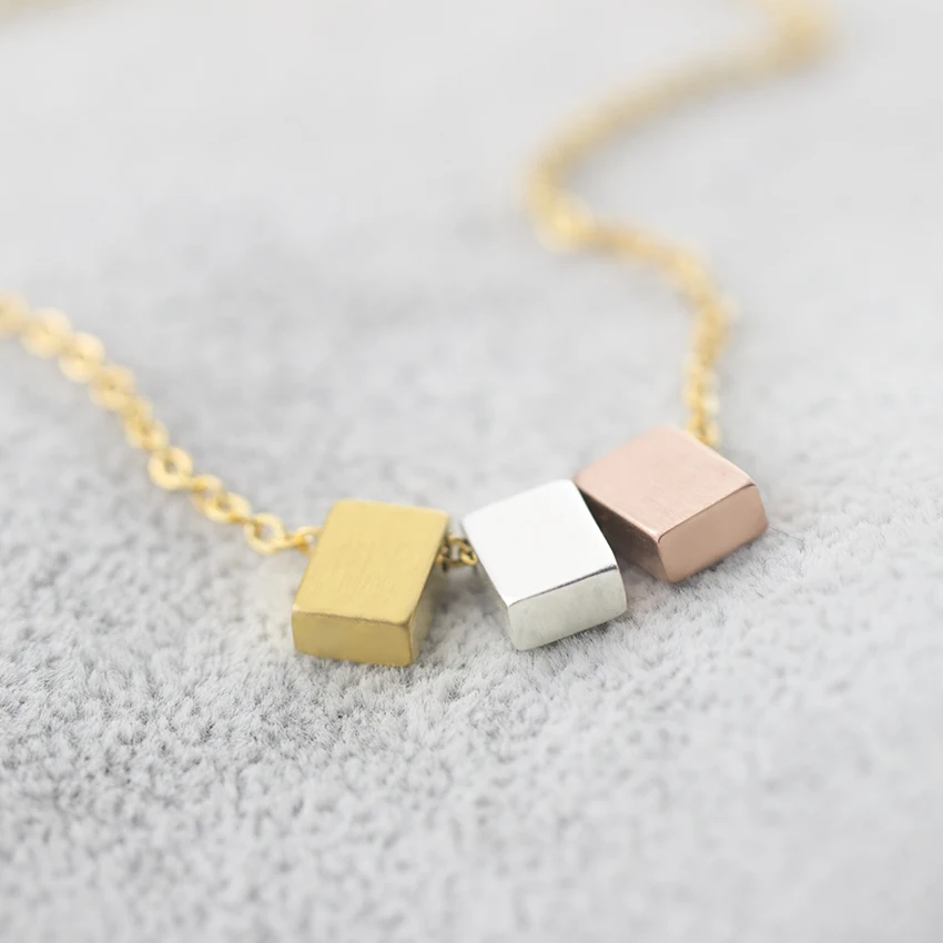 

Wholesale 10piece Triple Square Cube Pendants Necklaces For Women Simple Fashipn Jewelry 2017 Collier Femme Stainless Steel Bff