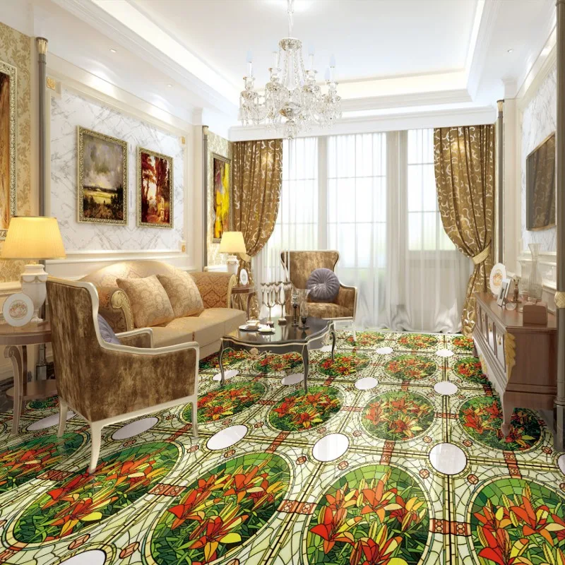 

Free shipping waterproof home decoration children room floor mural self adhesive wallpaper 3d Retro Abstract Floor Ceiling