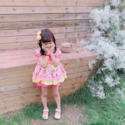 4 шт., летнее винтажное испанское желтое платье с воздушным шаром для маленьких девочек бальное платье принцессы с принтом платье для дня рождения в стиле Лолиты для девочек