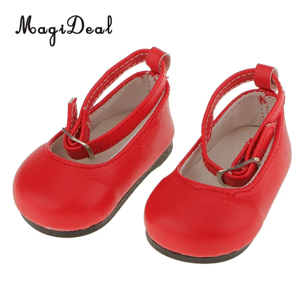 MagiDeal Cute 1Pair Patent Leather Pump Dolly Flat Ankle Strap Shoes w/ Bow for 18 Inch America Girl Doll Pretty Dress 6Colors