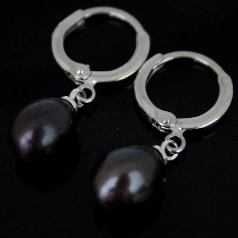 

Wholesale price 16new ^^^^Cultured Freshwater 7-8mm Black Pearl Leverback Drop Earrings -Top quality free shipping